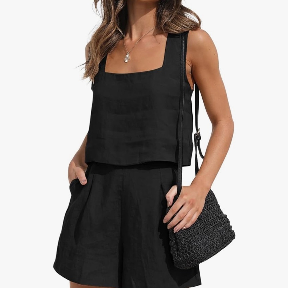Linen Sleeveless Tank Top & Short Set